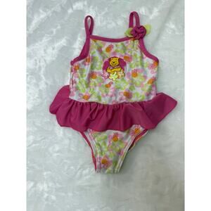 Disney Winnie the Pooh Embroidered Pineapple Pink Ruffle Baby Girl Swim Suit 18M
